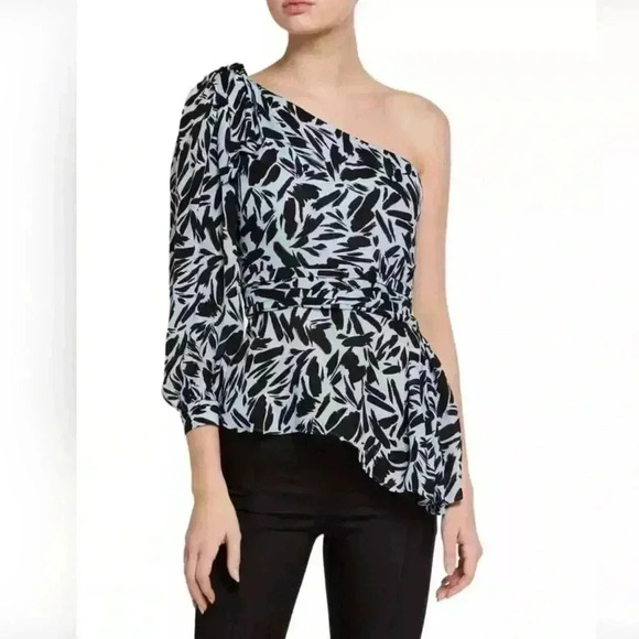 Veronica Beard Vida One Shoulder Silk Top Peplum Size 4 $398 Like New - Picture 4 of 6